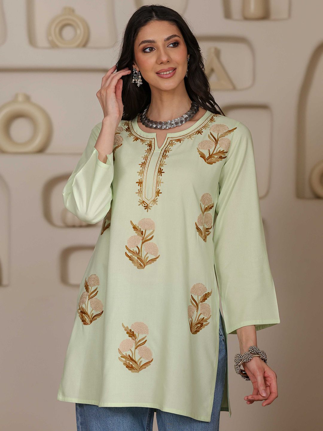 QAZMI Women Kashmiri Aari Embroidered Short Kurta-picture-36