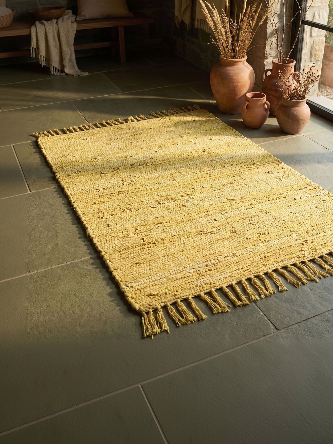 ASTERLANE Yellow Solid Handmade Cotton Carpet-picture-15
