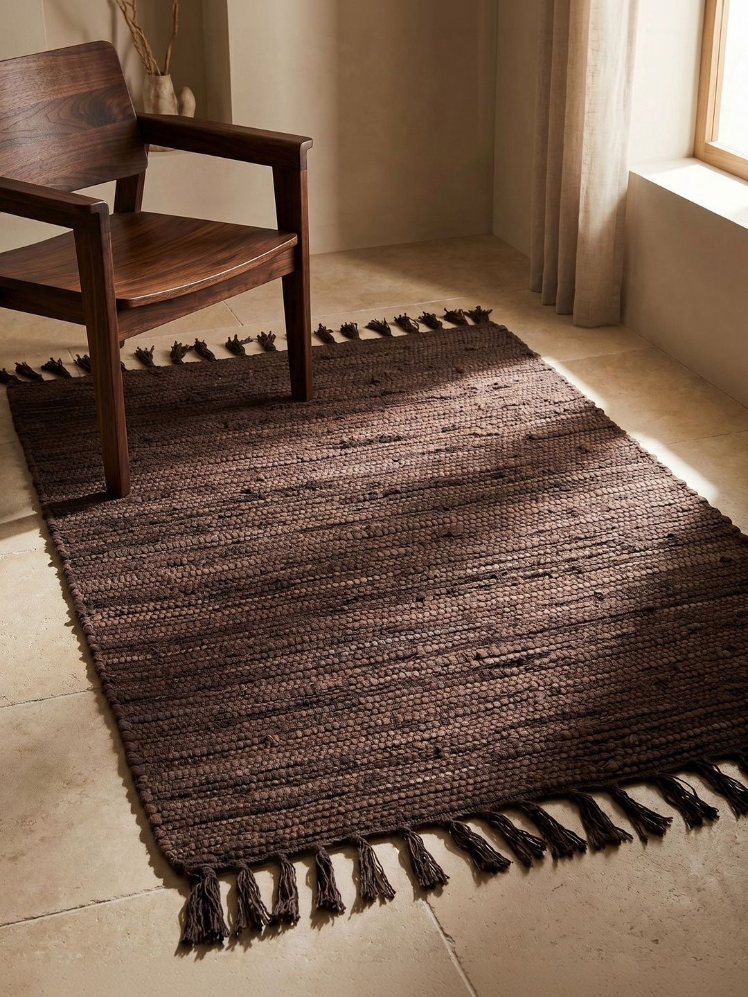 ASTERLANE Brown Solid Handmade Cotton Carpet-image-11