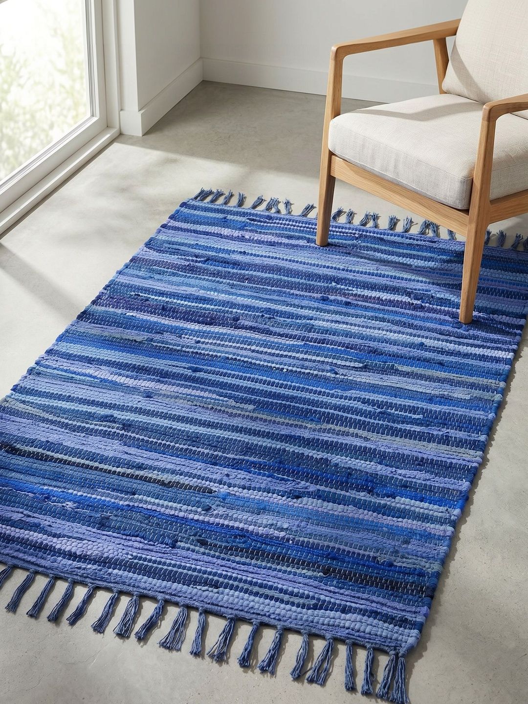 ASTERLANE Blue Colourblocked Handmade Cotton Carpet-picture-21