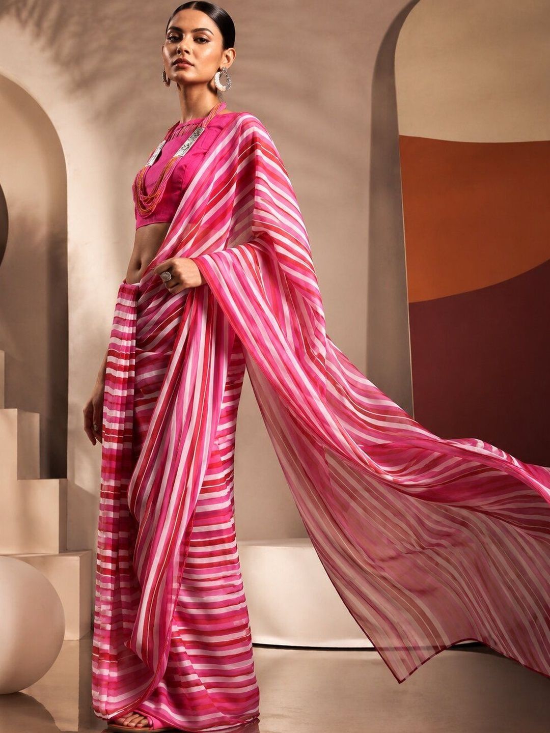 KALINI Striped Poly Georgette Saree-picture-54
