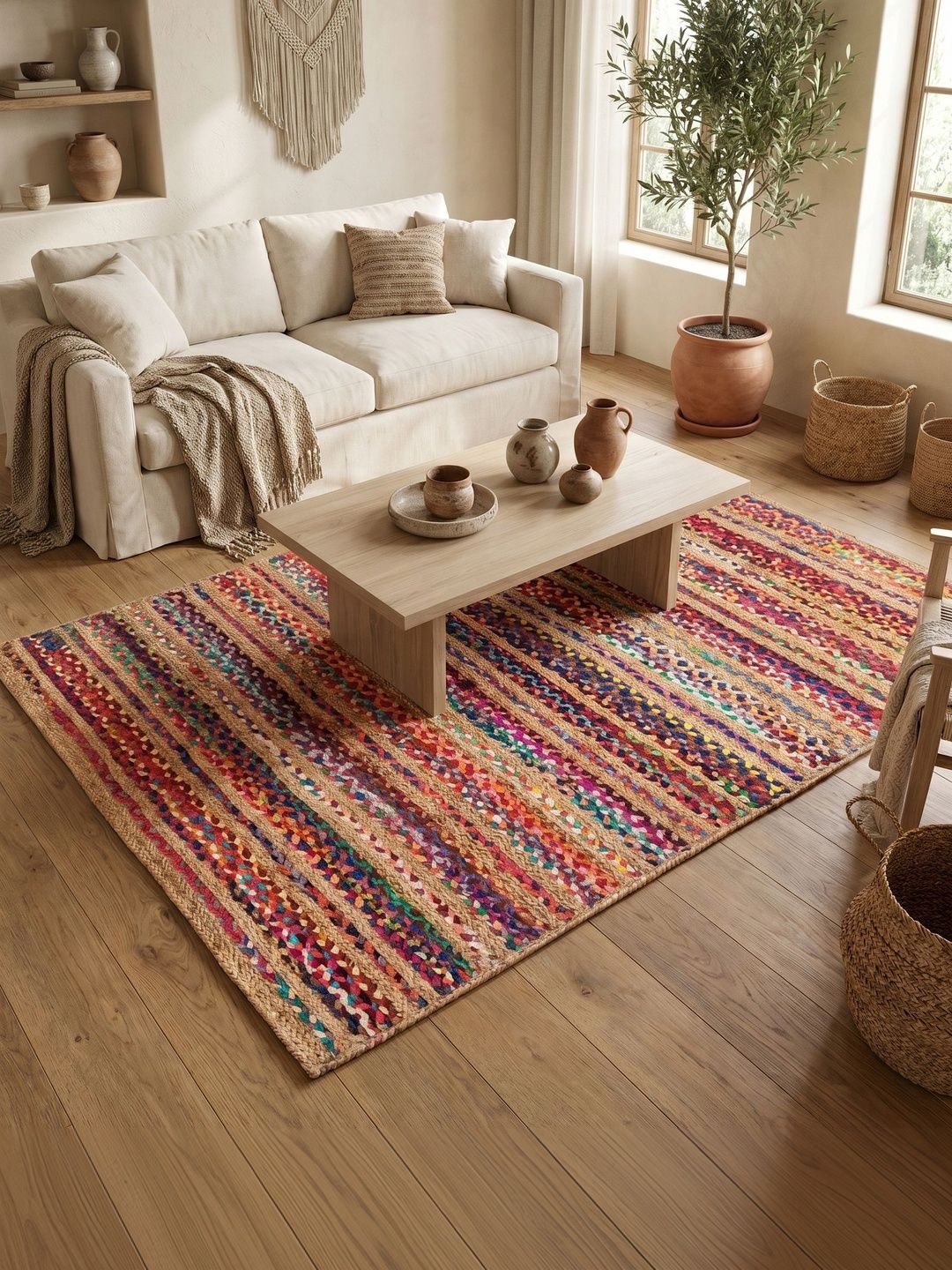 ASTERLANE Brown Striped Handmade Cotton Carpet-picture-10