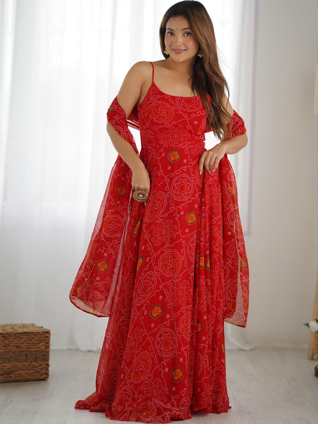JOOZO WEAR Women Ethnic Motifs Printed Regular Silk Chiffon Kurta with Palazzos & With Dupatta