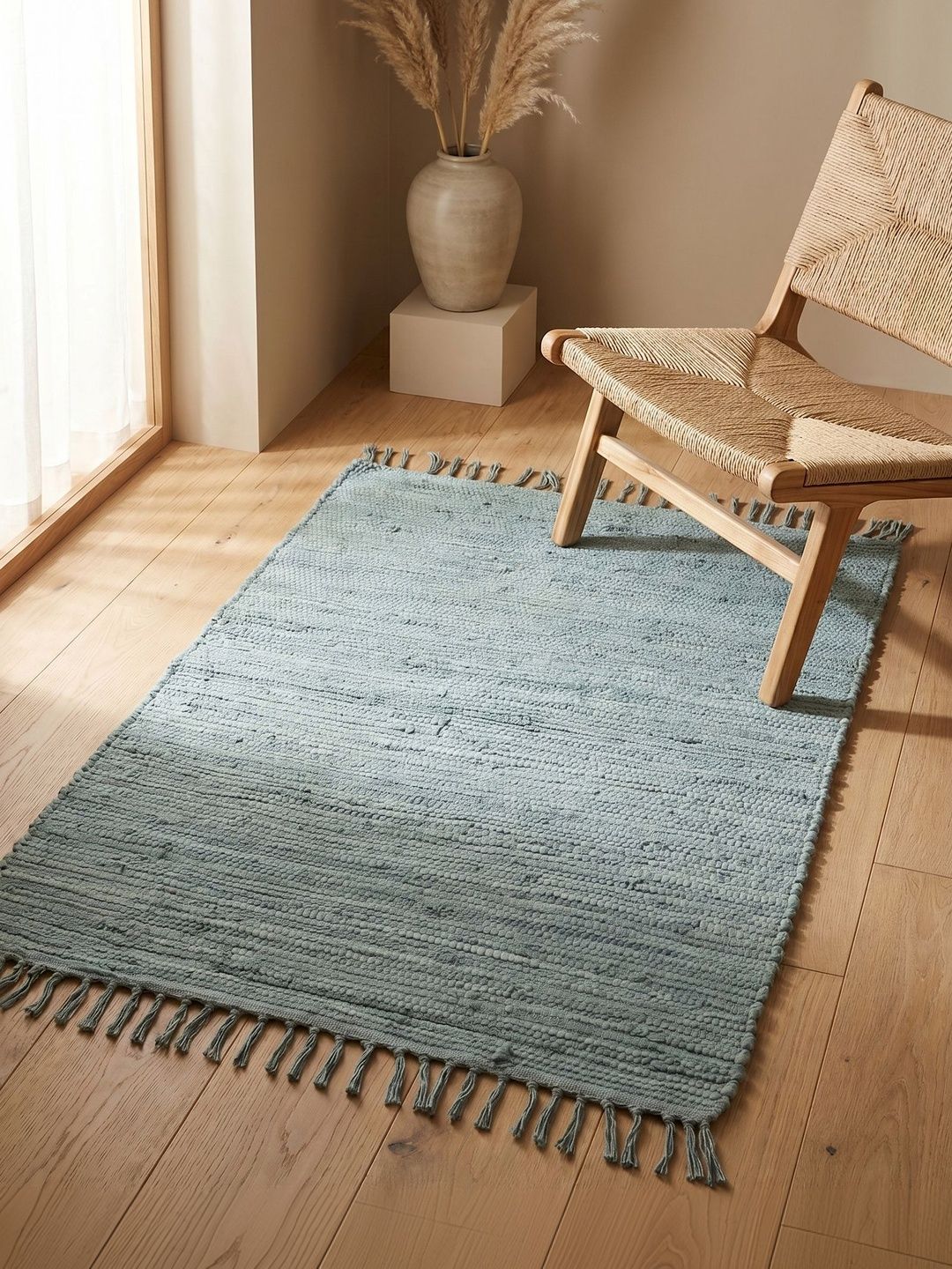 ASTERLANE Green Solid Handmade Cotton Carpet-picture-8