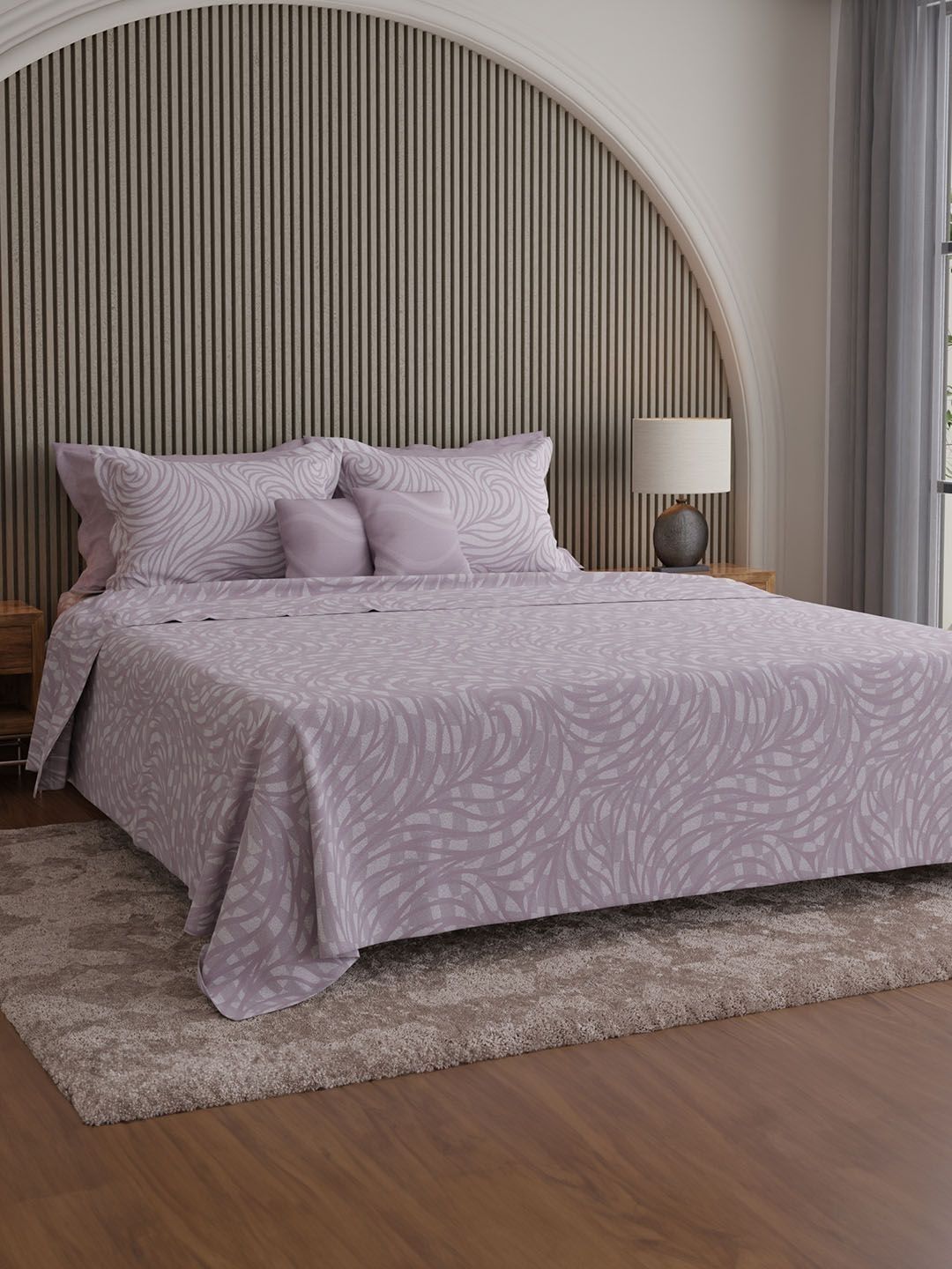 Boutique Living India Purple & White Geometric Cotton 7 Piece Double King Regular Bedding Set-image-47