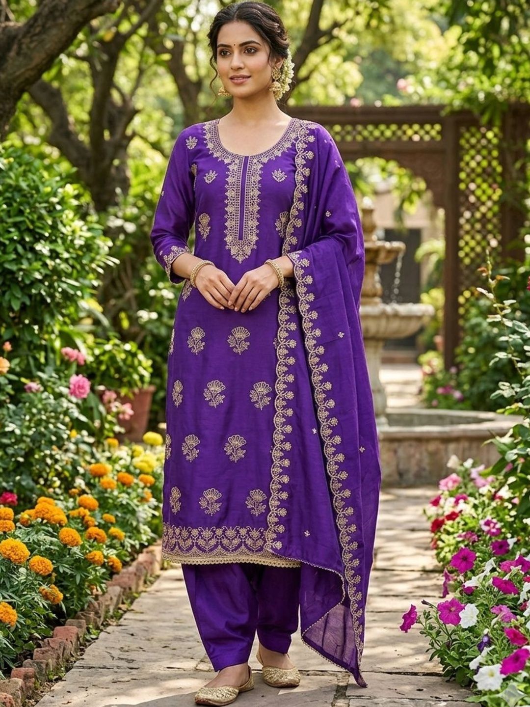F 13 STUDIO Embroidered Zari Unstitched Dress Material-picture-11