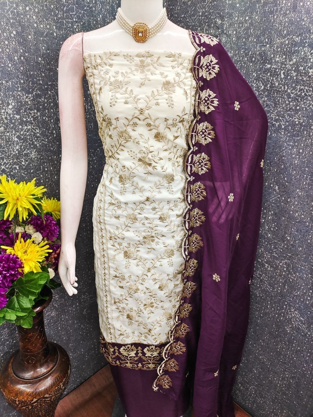 F 13 STUDIO Floral Embroidered Unstitched Dress Material-picture-33