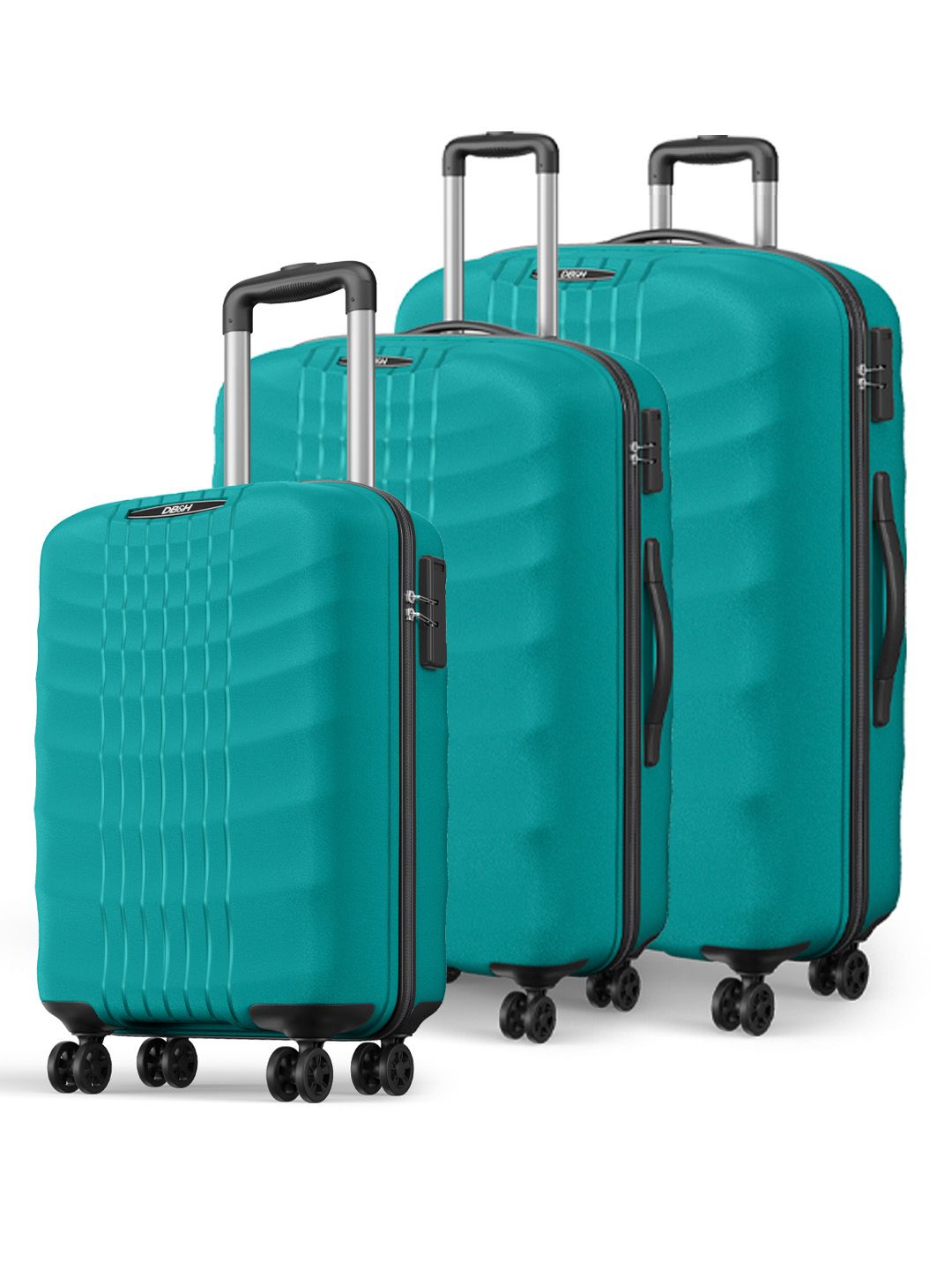 DB&H Set Of 3 Vion Textured Hard Sided Cabin, Medium & Large Suitcase - 226 L-image-21