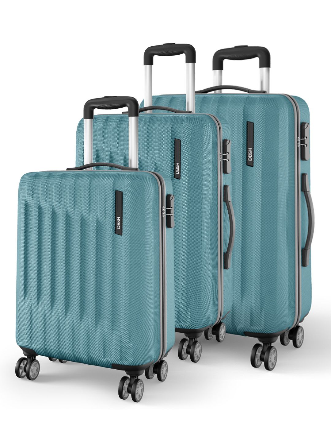 DB&H Cleo Green Set of 3 Hard Sided 8 Wheel Cabin Medium & Large Trolley Bag Suitcase-image-23