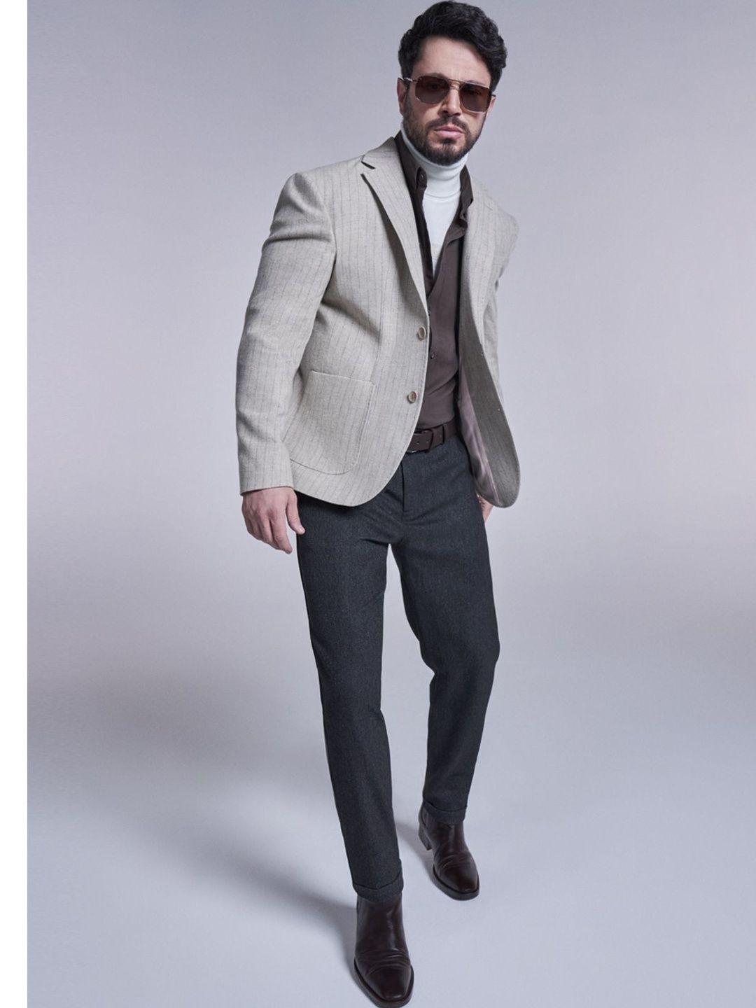 AVVA Striped Notched Lapel Single-Breasted Woolen Formal Blazers-picture-22