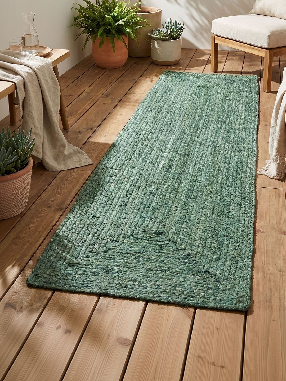 ASTERLANE Green Solid Handmade Cotton Carpet-picture-46