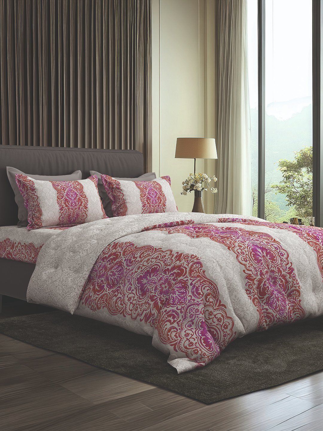 SANSAAR A DDECOR BRAND LIVE CONSCIOUSLY Orange & Pink Self Design Cotton 4 Piece Double King Superfine Bedding Set-image-34