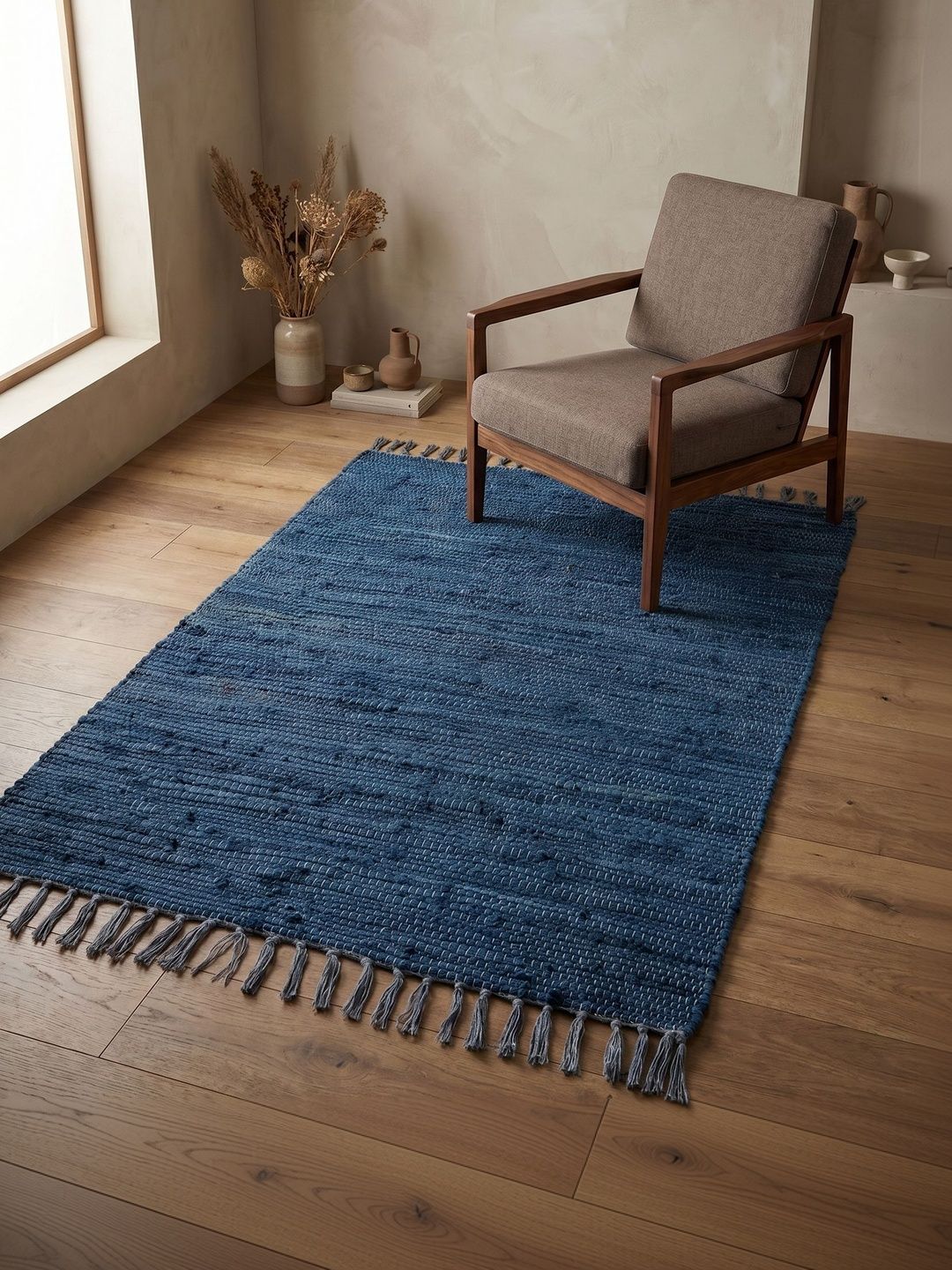 ASTERLANE Blue Solid Handmade Cotton Carpet-picture-12