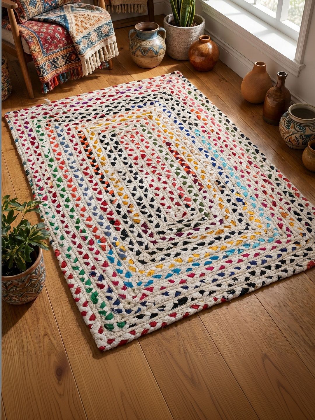 ASTERLANE White Solid Handmade Cotton Carpet-image-4
