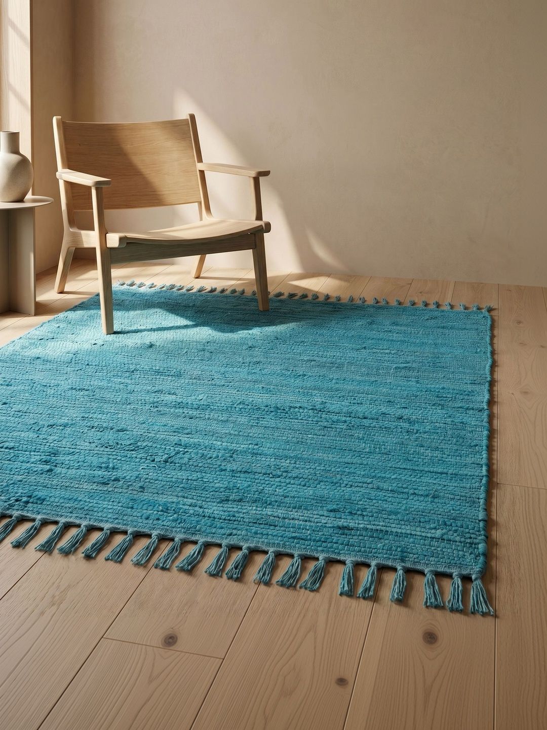 ASTERLANE Blue Solid Handmade Cotton Carpet-picture-13