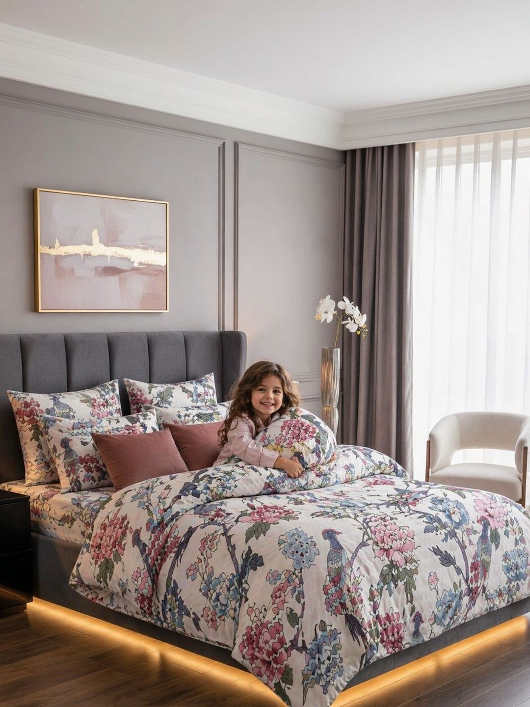 RF RELAXFEEL Maroon & Pink Floral Polycotton 1 Piece Double King Fine Bedding Set-image-2