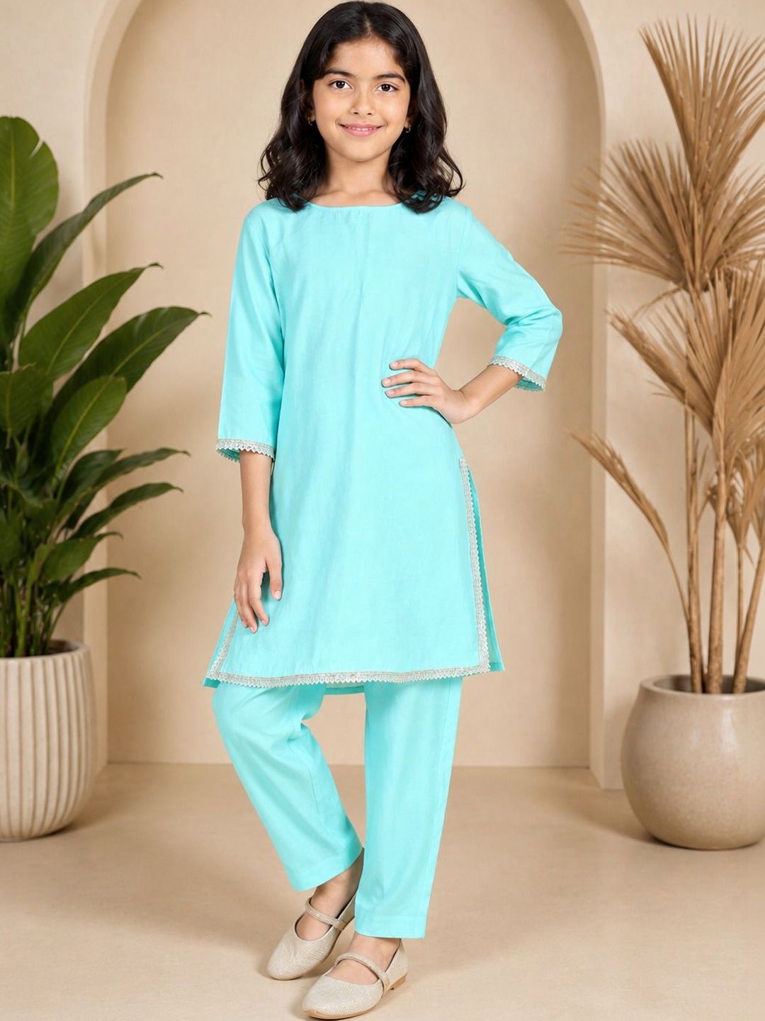 misbis Girls Regular Thread Work Kurta with Trousers-picture-51