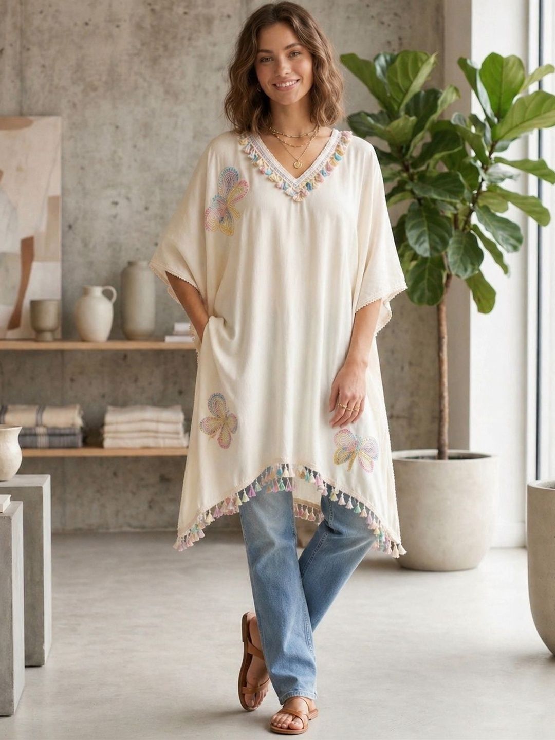 GoSriKi Embellished V-Neck Extended Sleeves Kaftan Kurti-picture-57