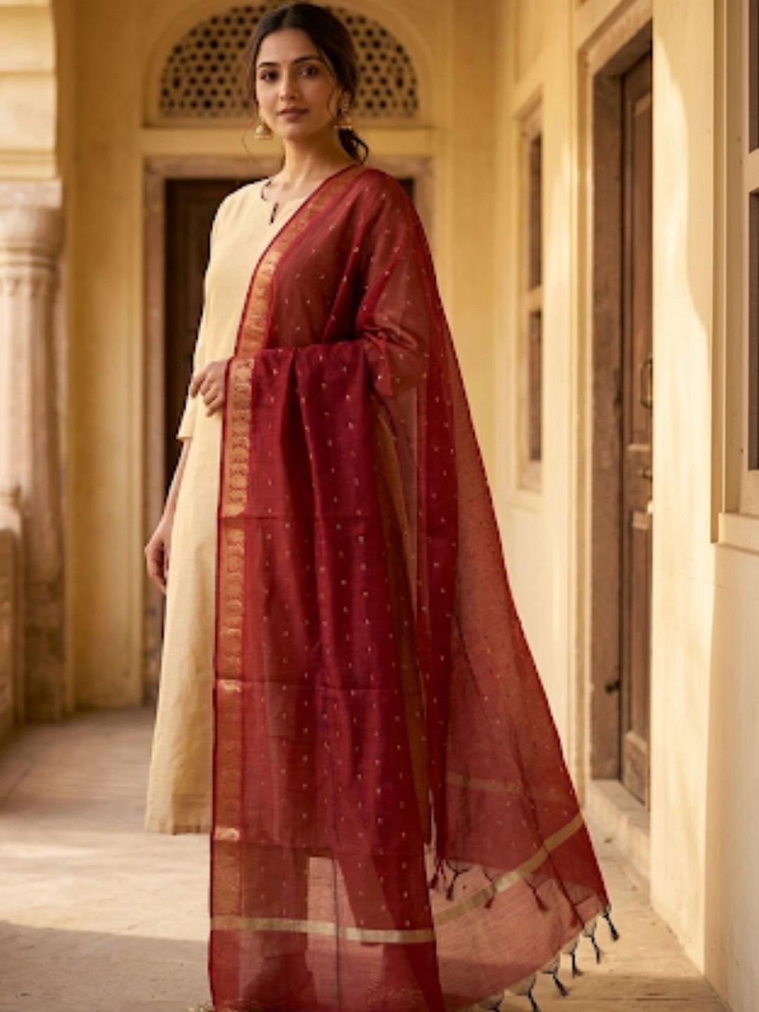 Dupatta Bazaar Ethnic Motifs Woven Design Dupatta with Zari-image-29