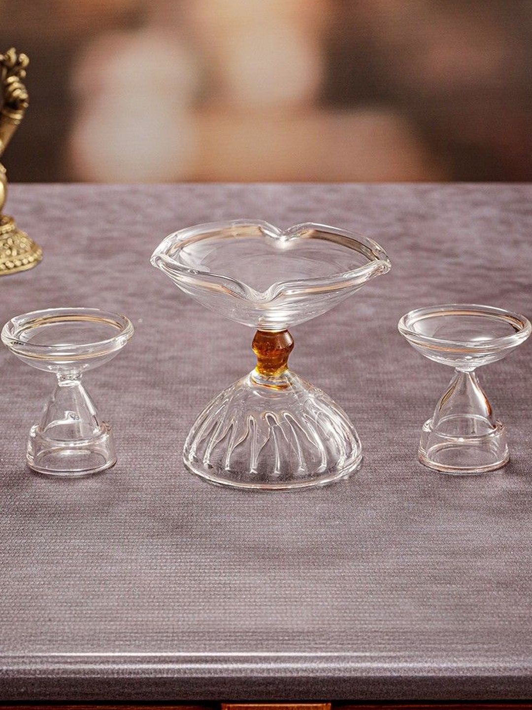Troveas Transparent White Set Of 3 Glass Diya-picture-33