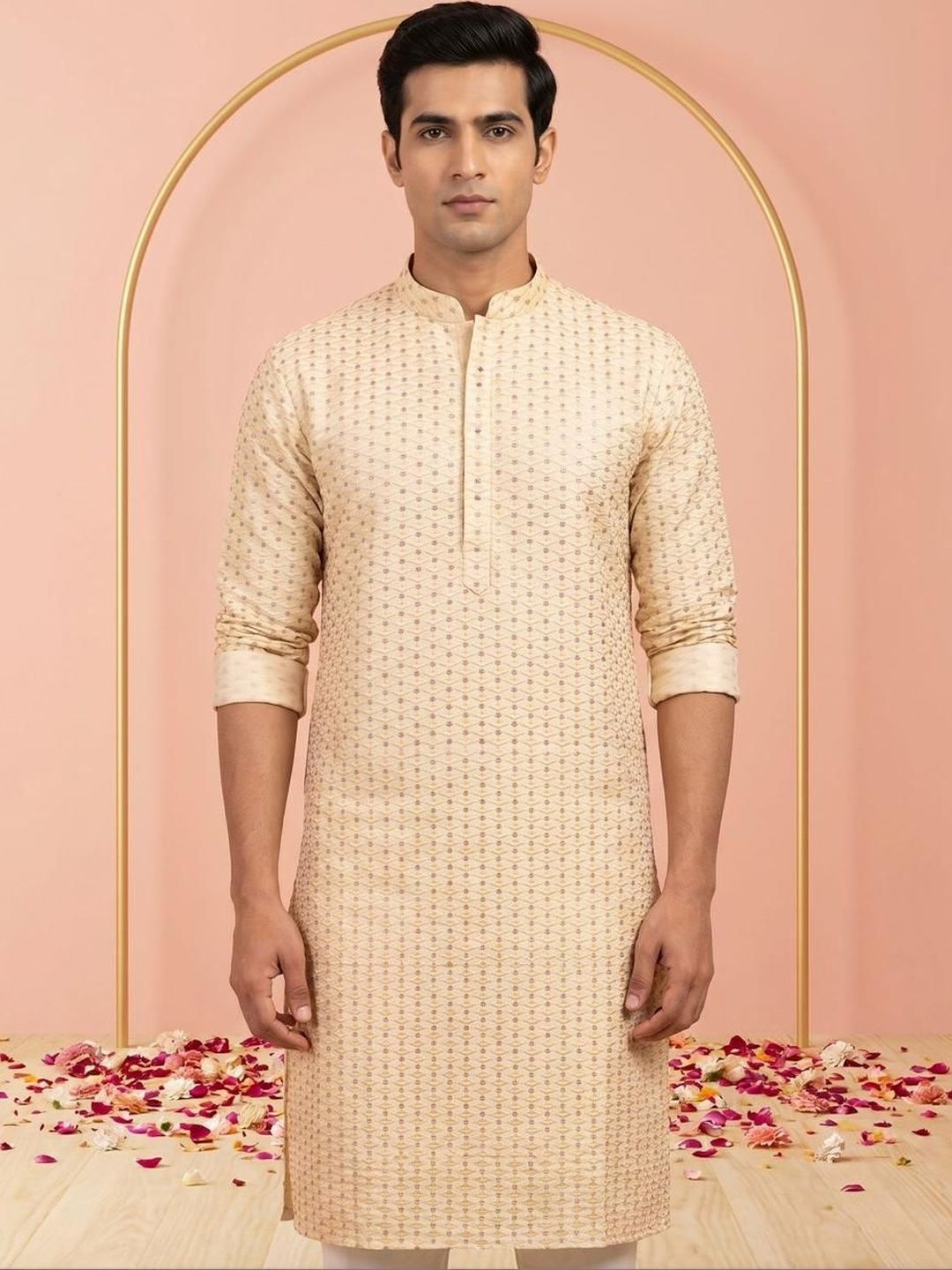 House of Pataudi Men Ethnic Motifs Regular Kurta with Trousers-picture-56