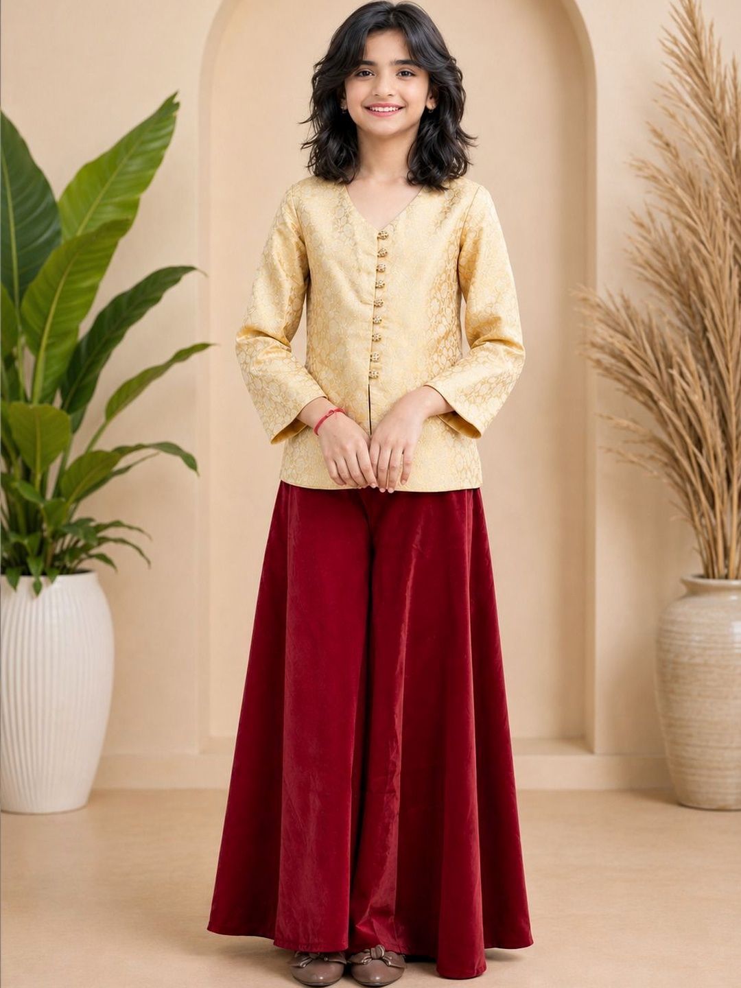 Sangria Girls Ethnic Motifs Regular Kurta with Palazzos-image-40