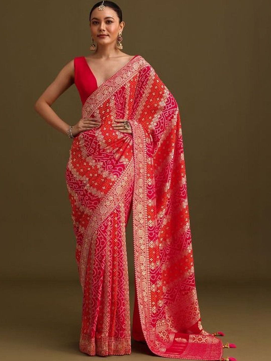 Face Deal Bandhani Zari Poly Georgette Heavy Work Bandhani Saree-image-10
