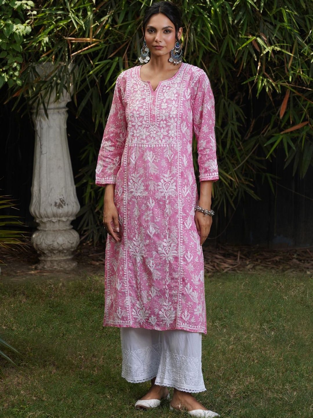House of Chikankari Women Floral Embroidered Chikankari Kurta-picture-29
