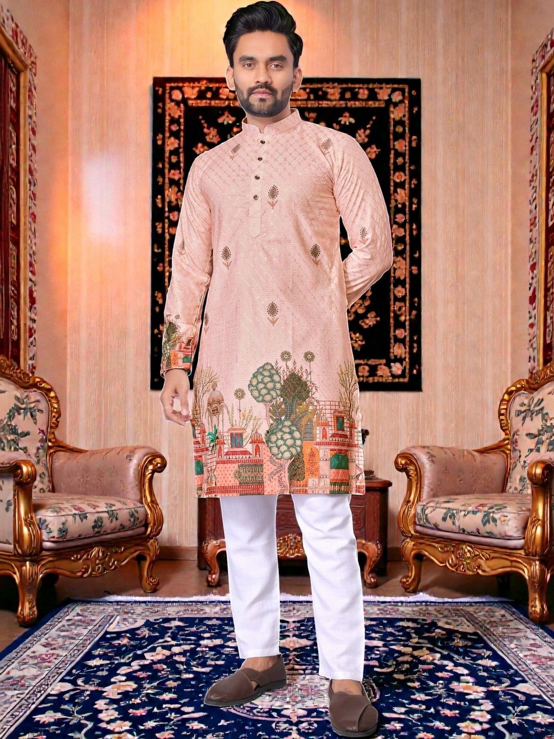 WELL TEX Men Ethnic Motifs Printed Indie Prints Kurta-picture-18
