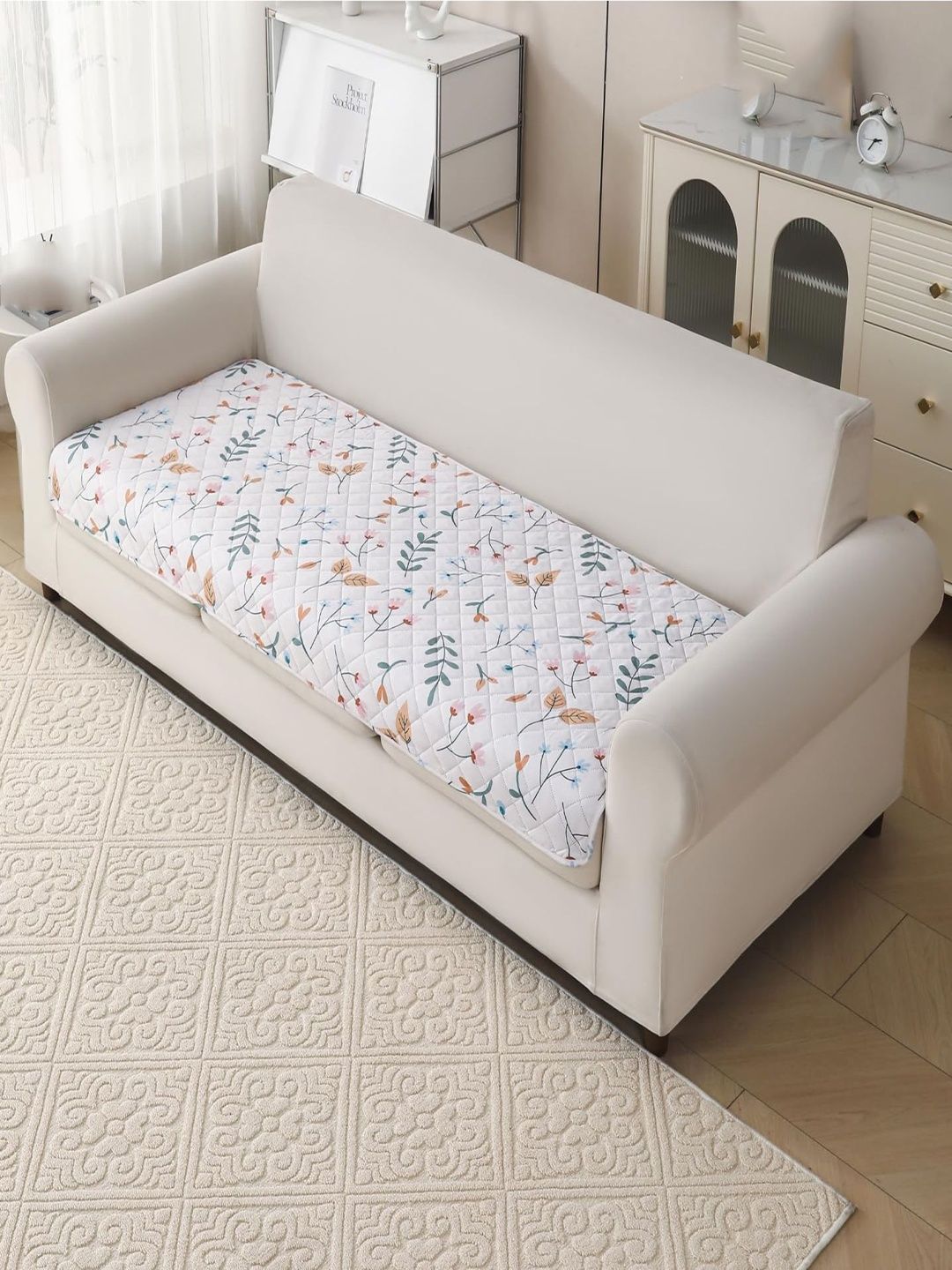 HOUSE OF QUIRK Multicoloured & White Printed 1 Piece Sofa Cover Without Arms-picture-11