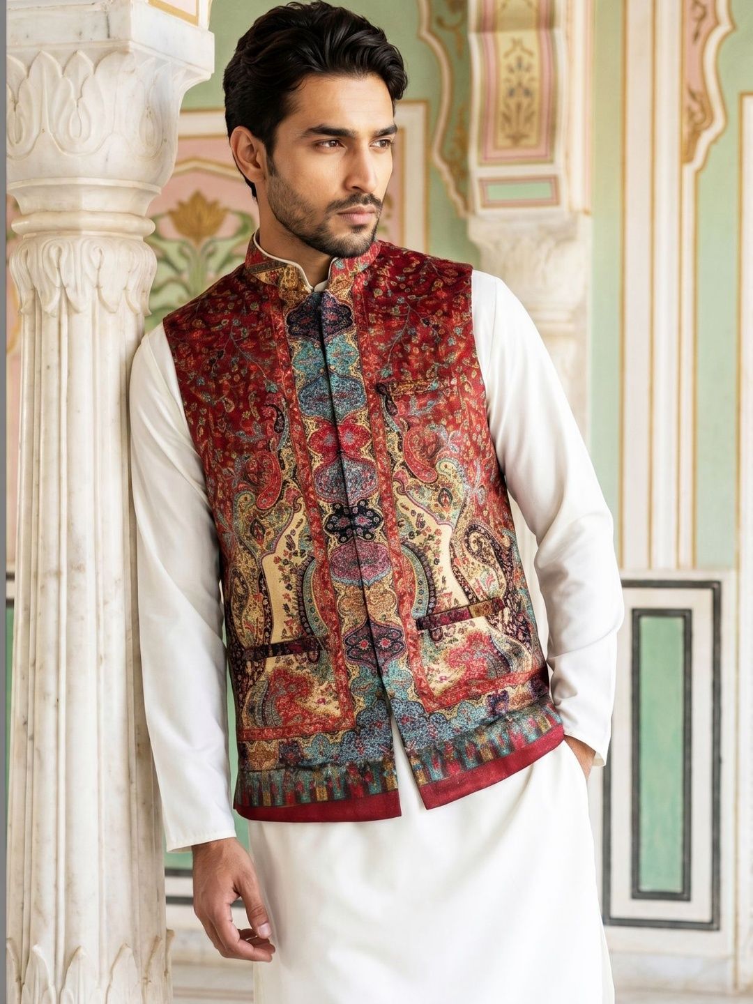 Jompers Printed Velvet Woven Nehru Jackets-picture-10