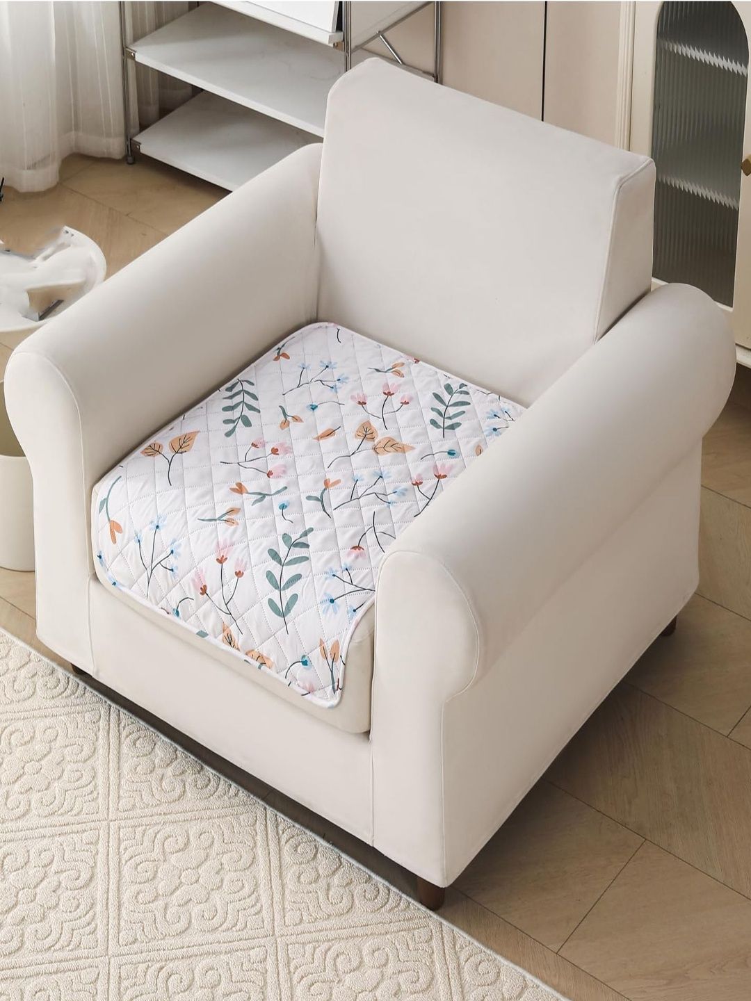 HOUSE OF QUIRK Multicoloured & White Printed 1 Piece Sofa Cover Without Arms-picture-42