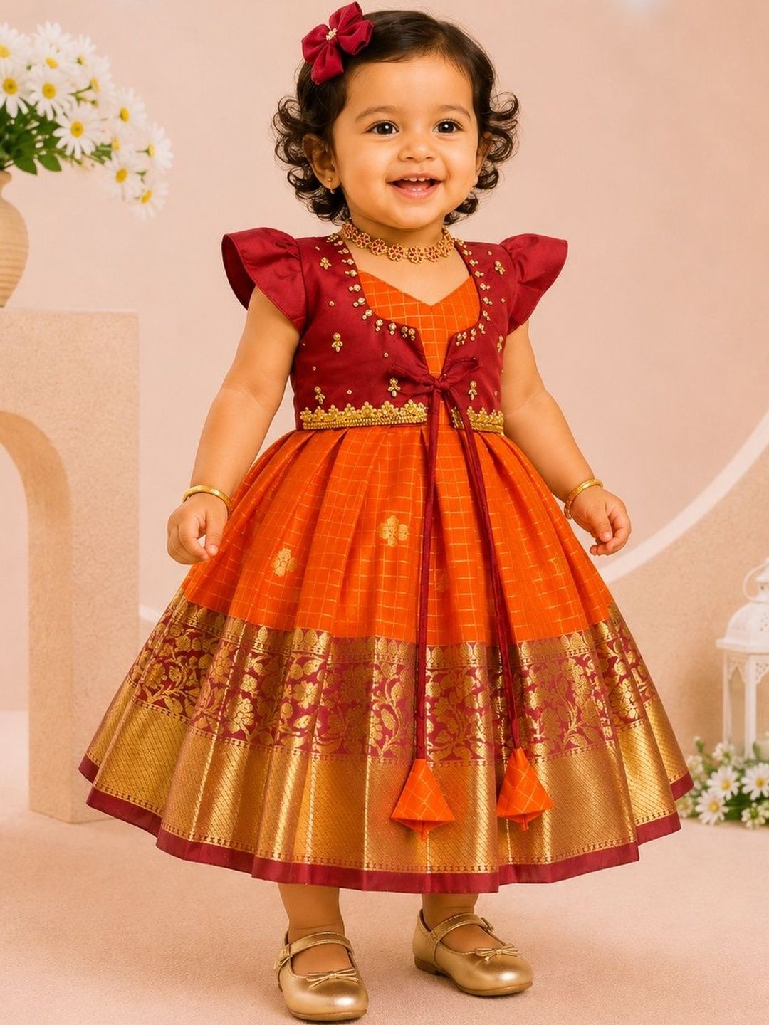 Babypattu Embroidered V-Neck Fit and Flare Ethnic Dresses-picture-58