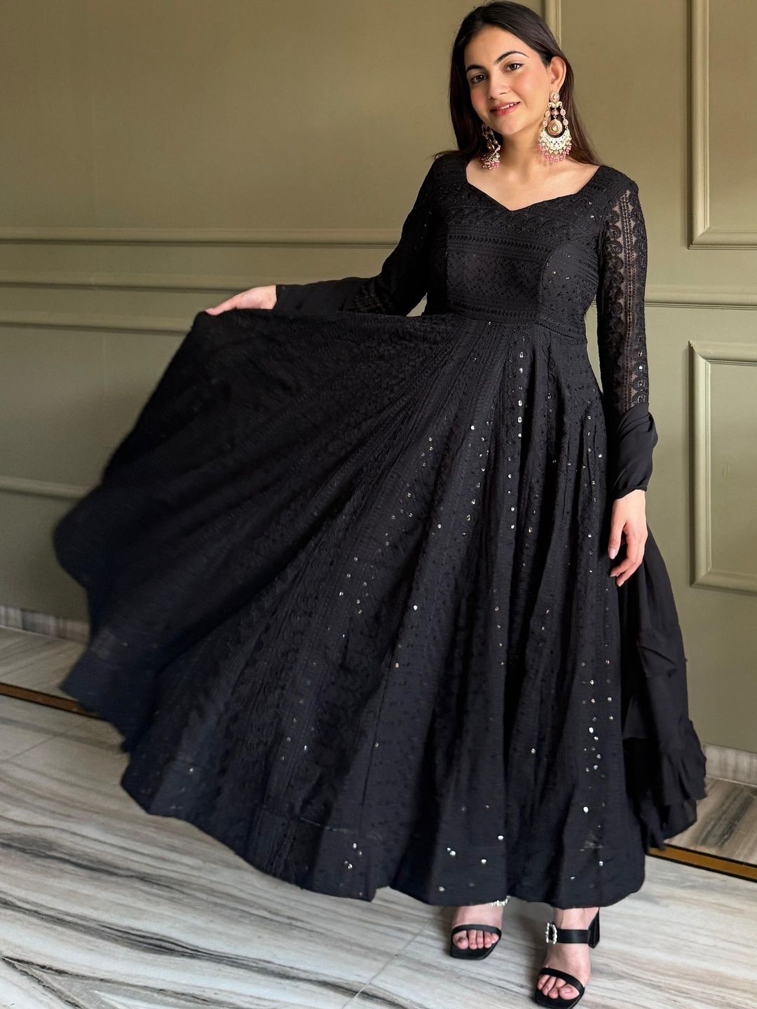 HERE&NOW Women Ethnic Motifs Empire Sequinned Kurta with Trousers & With Dupatta-picture-34