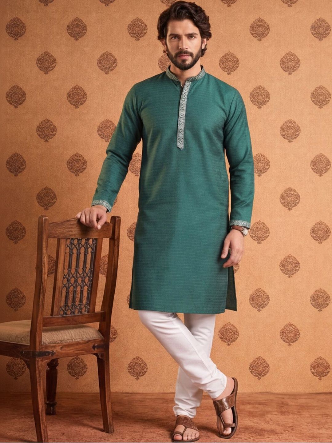 SOURAGYA Men Embroidered Thread Work Jacquard Kurta-picture-36