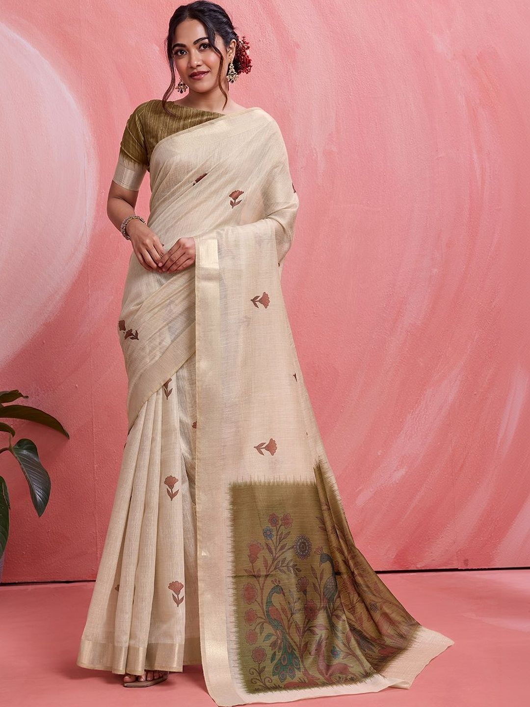 Sangria Ethnic Motifs Handloom Khadi Saree-image-37