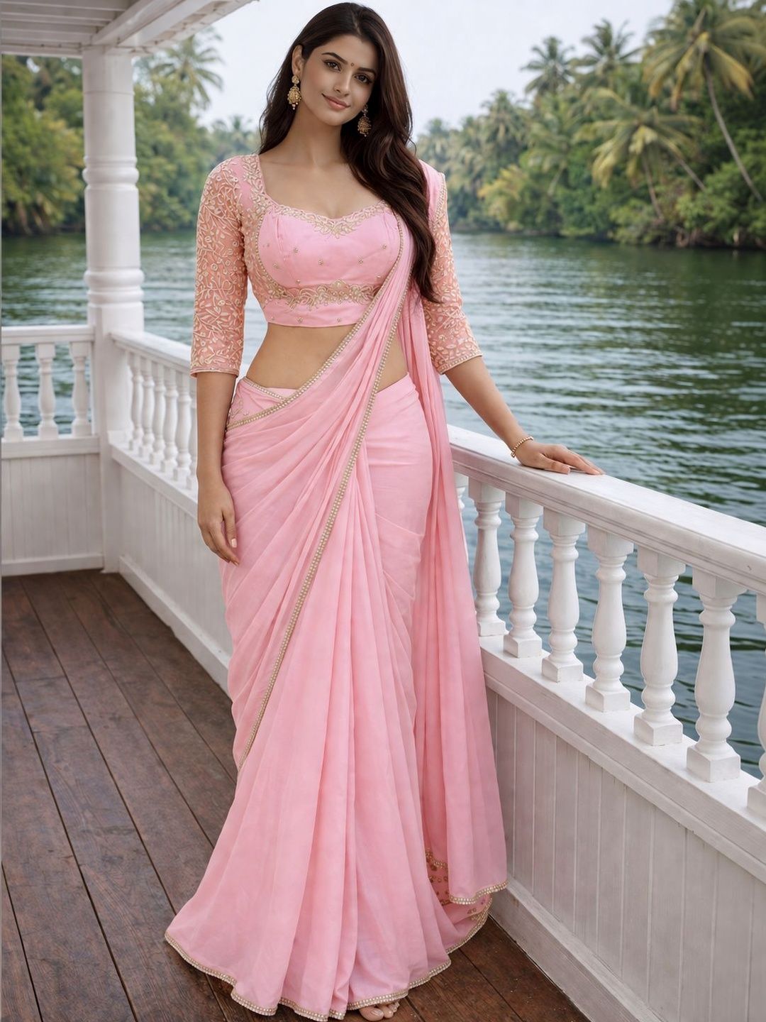 Jingudi Mirror Work Pure Chiffon Designer Saree-picture-40