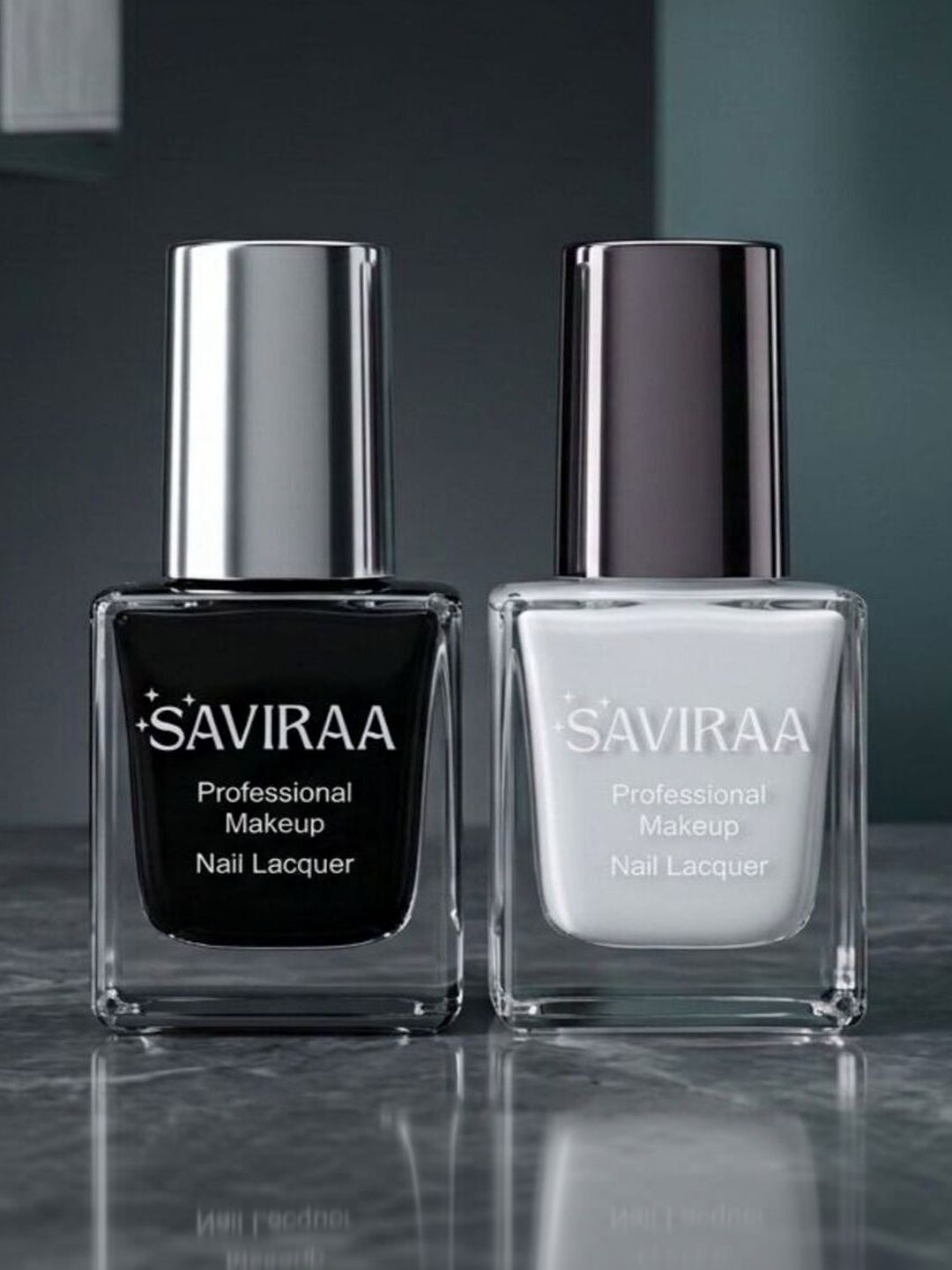 SAVIRAA Set Of 2 Long Lasting Nail Lacquer - 10 ml Each - Black - White-picture-38