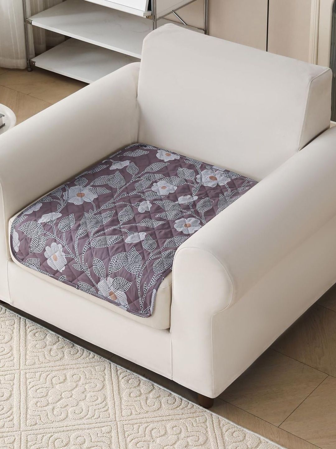 HOUSE OF QUIRK Multicoloured & Purple Printed 1 Piece Sofa Cover Without Arms-picture-15
