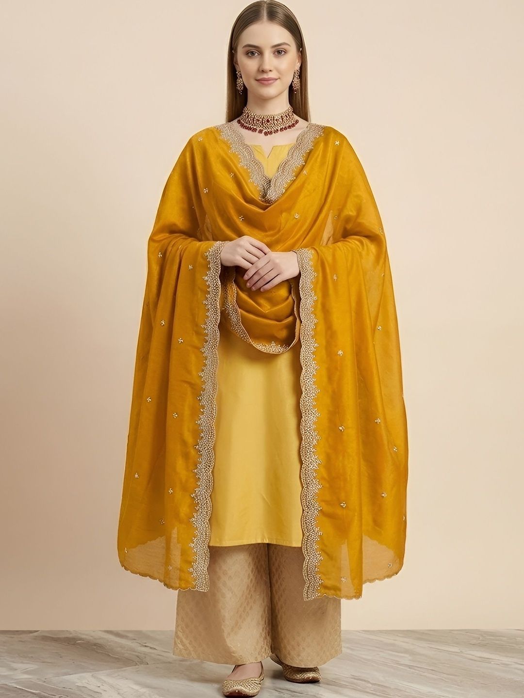 MUFFLY Embroidered Dupatta with Mirror Work-picture-20
