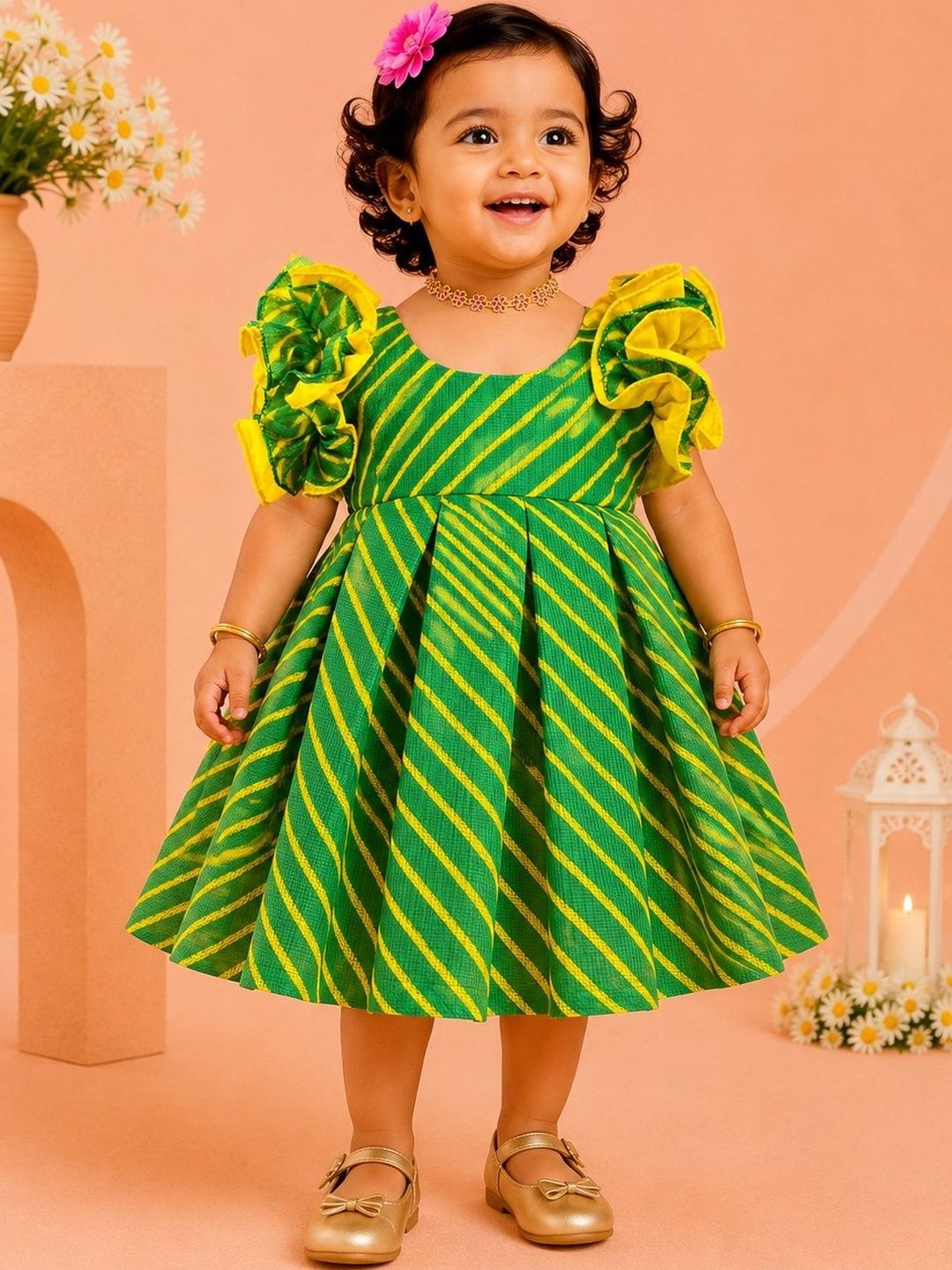 Babypattu Girls Printed Round Neck Fit & Flare Ethnic Dress-picture-24