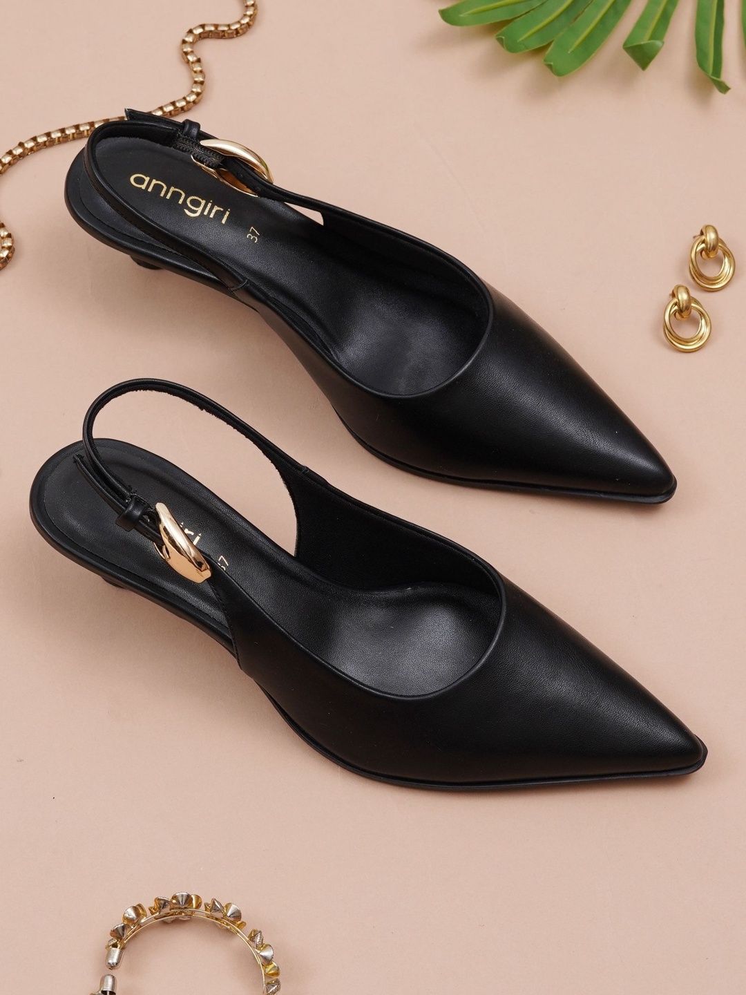 Anngiri PU Kitten Pumps with Buckles-image-27