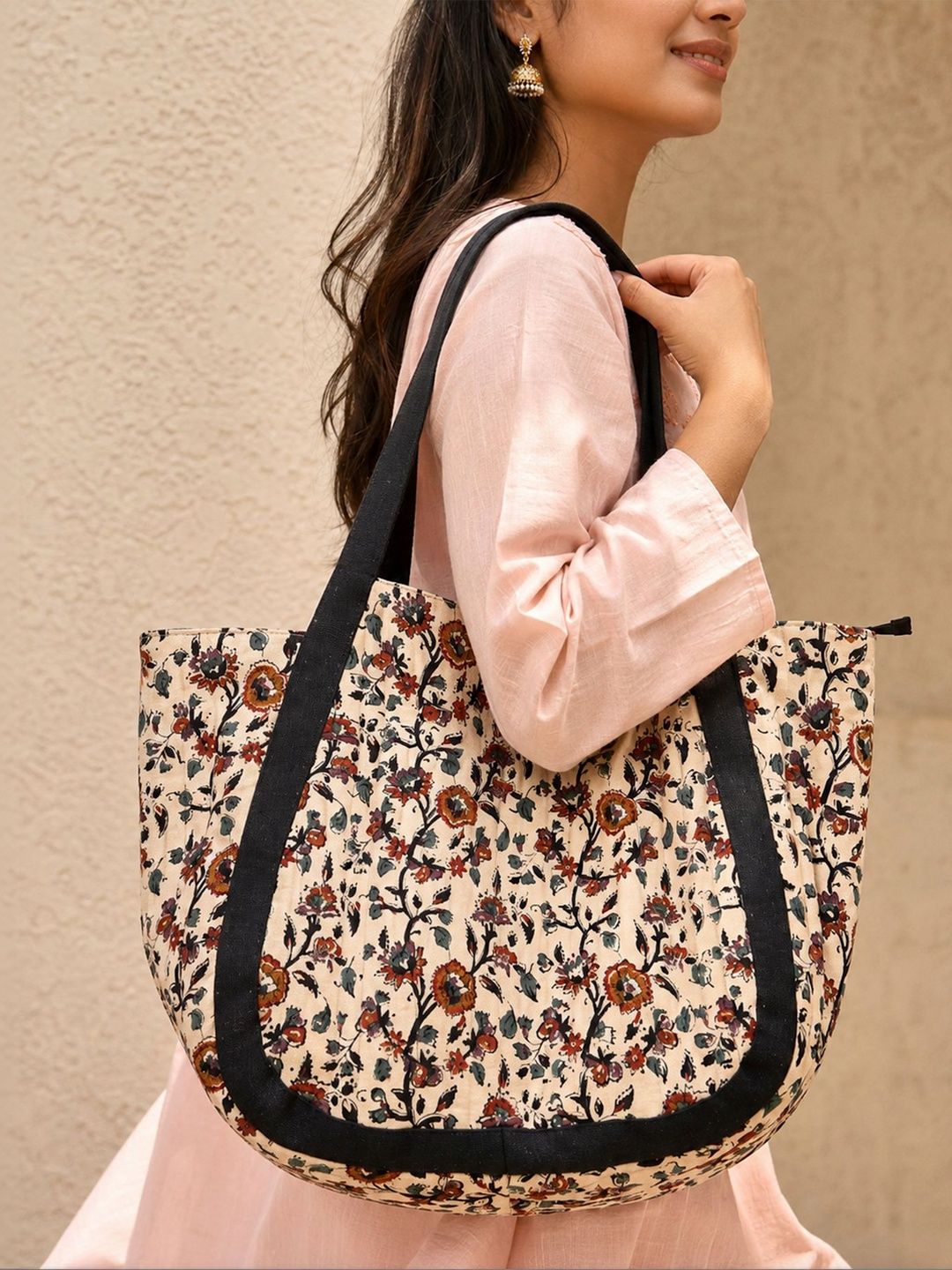 Taavi Women Bagru Printed Pure Cotton Quilted Tote Bag-picture-39