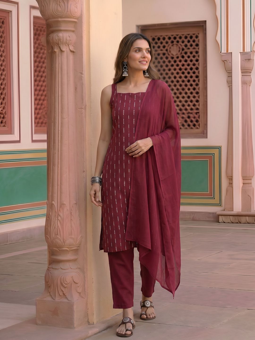 Anouk Woven Design Regular Kurta with Trousers & Dupatta-image-44