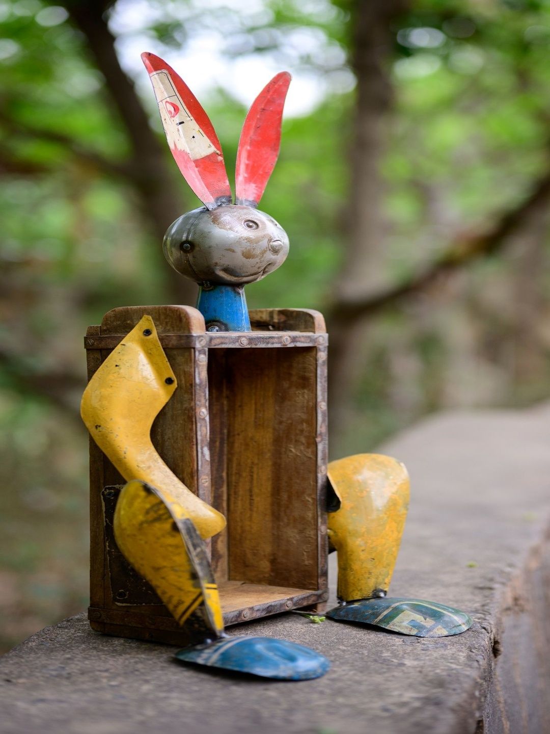 dekulture Yellow Recycled Iron Rabbit With Brick Mould Bottle Holder-picture-27