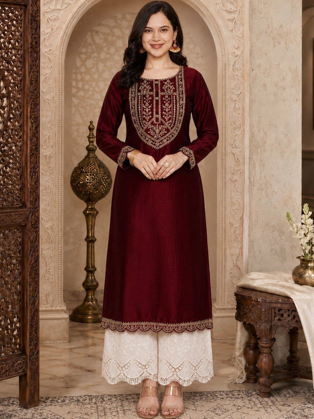 rarethread Women Ethnic Motifs Embroidered Thread Work Grandeur & Majestic Artwork Kurta-picture-16