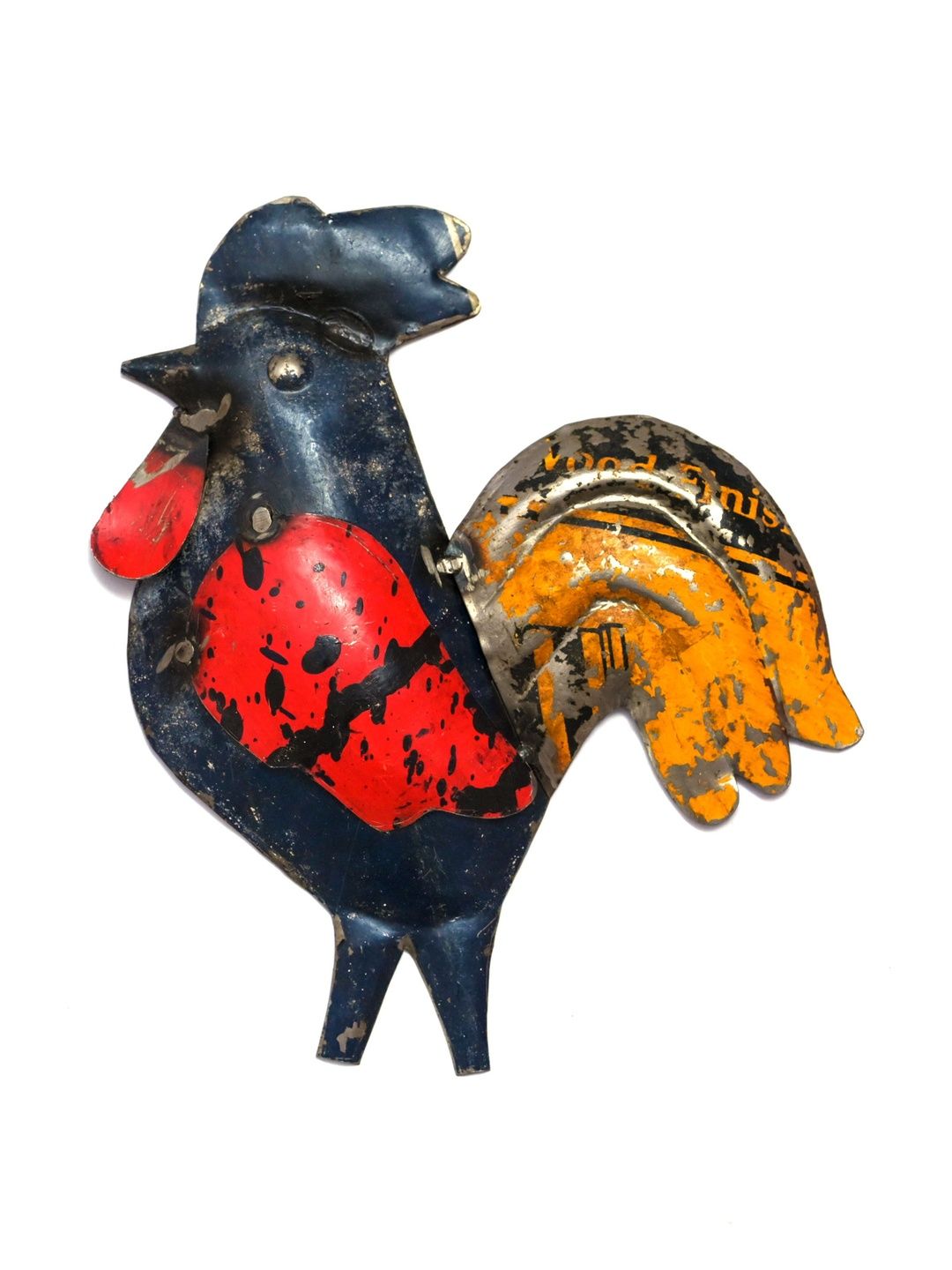 dekulture Red Recycled Iron Rooster Idol Showpiece-picture-24