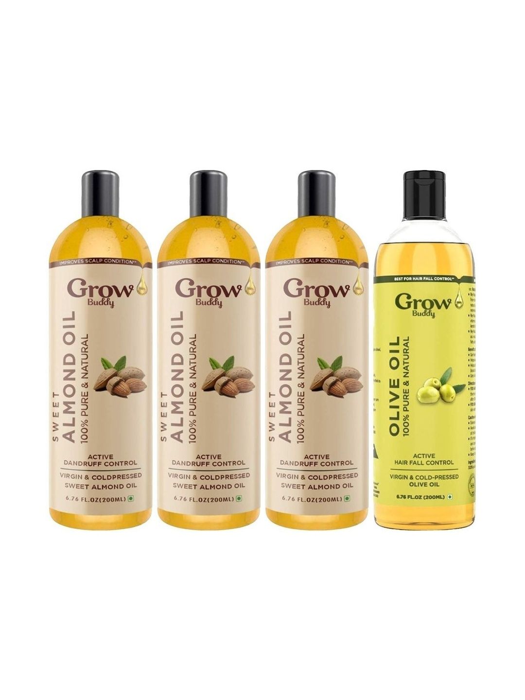 Growbuddy Set Of 4 Almond & Olive Oil - 200 ml Each-image-25