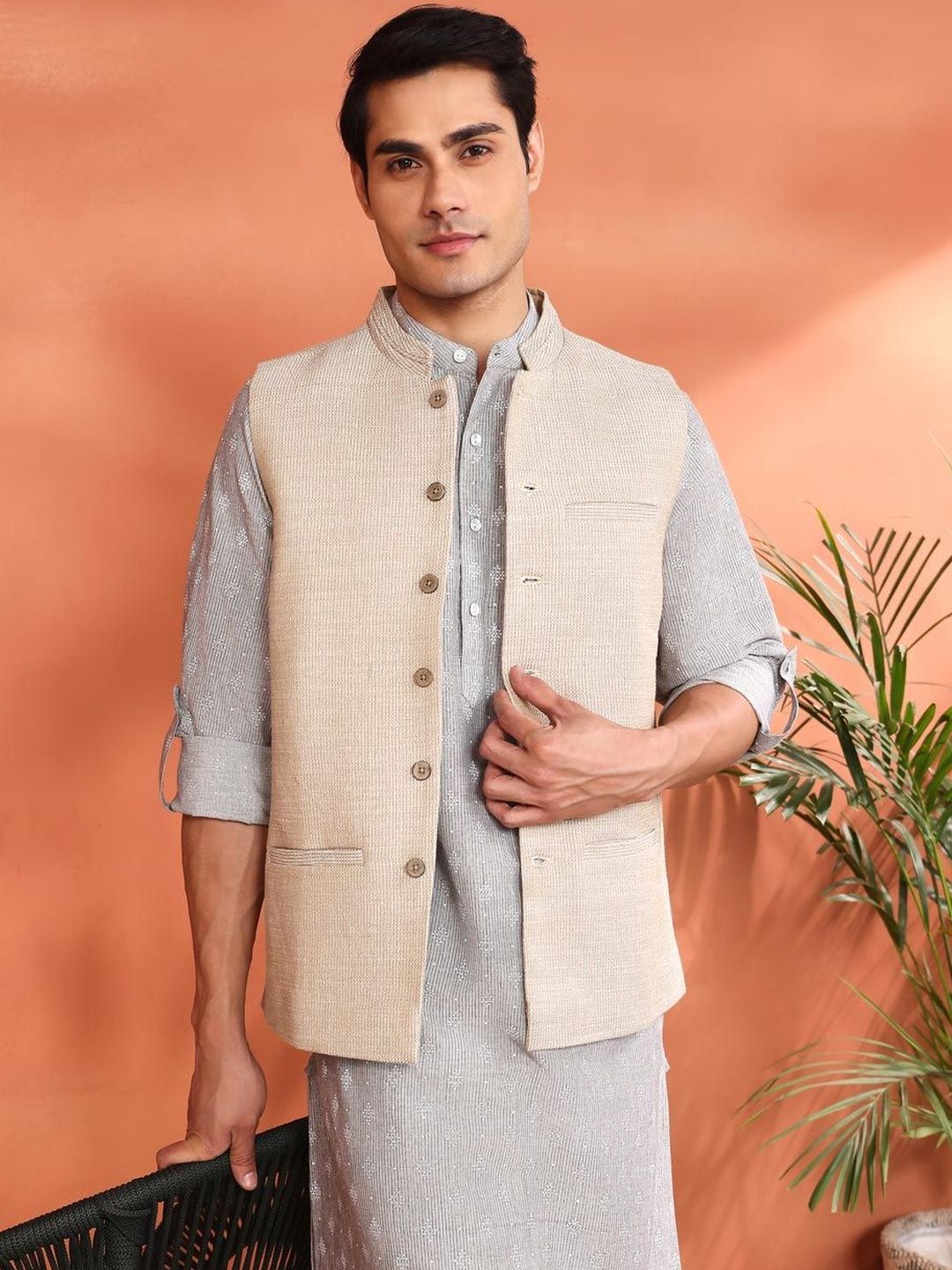 Fabindia Woven Design Pure Cotton Woven Nehru Jackets-picture-18