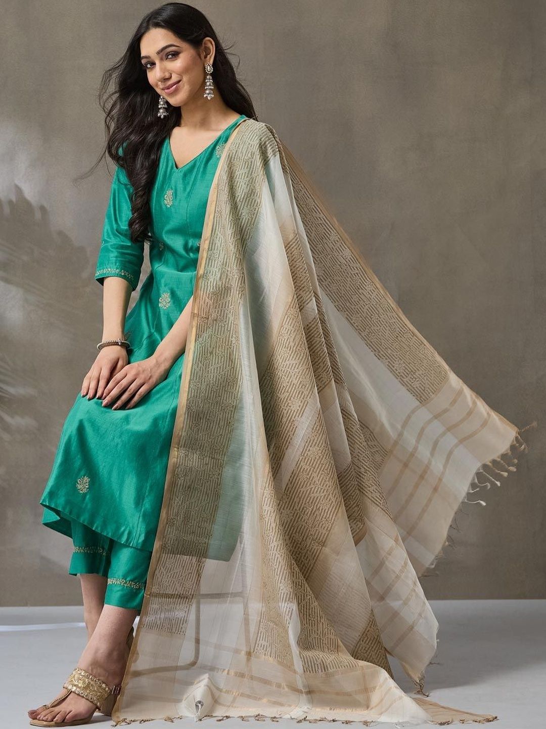 Fabindia Geometric Woven Design Cotton Silk Blend Dupatta-picture-30